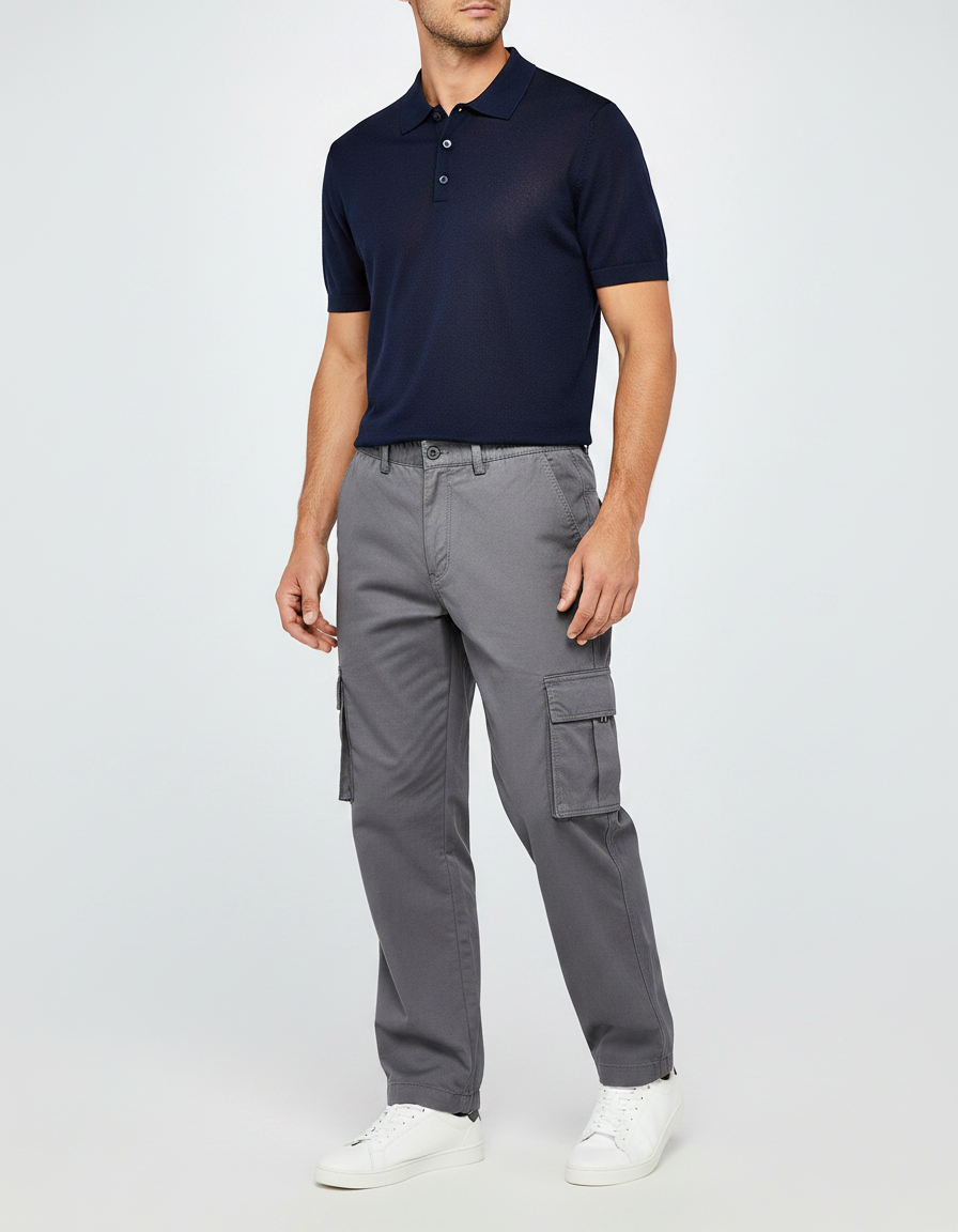 Pantalon Gris Cargo Homme Coton Décontracté Droit