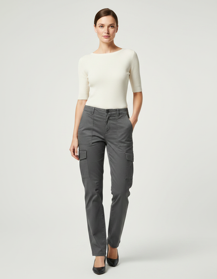 Pantalon Gris Cargo Coton Droit Femme Élégant