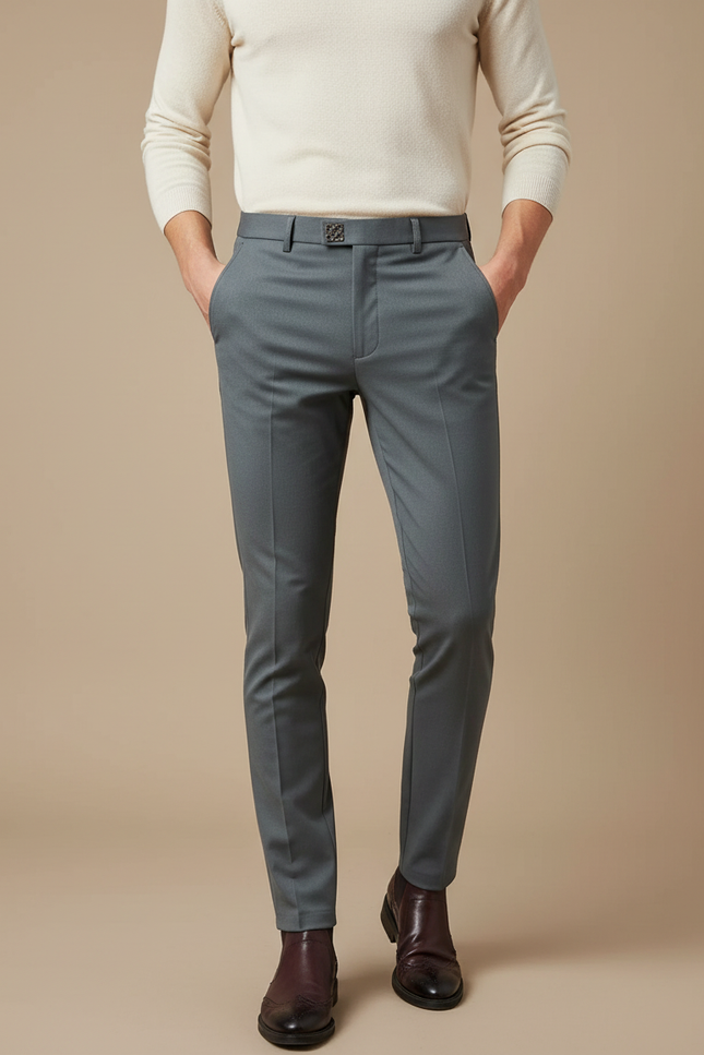 Pantalon Gris Slim Homme Elégant Habillé Stretch Formel - Gabardine