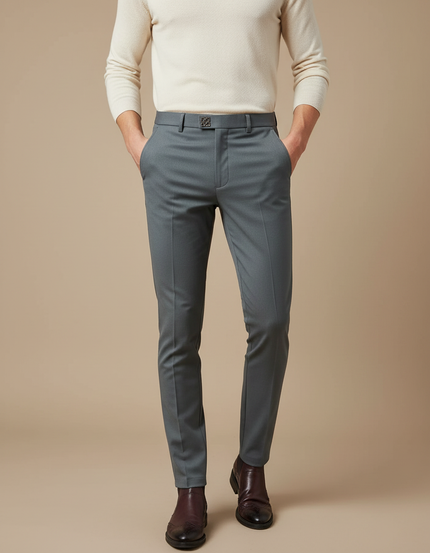 Pantalon Gris Slim Homme Elégant Habillé Stretch Formel - Gabardine