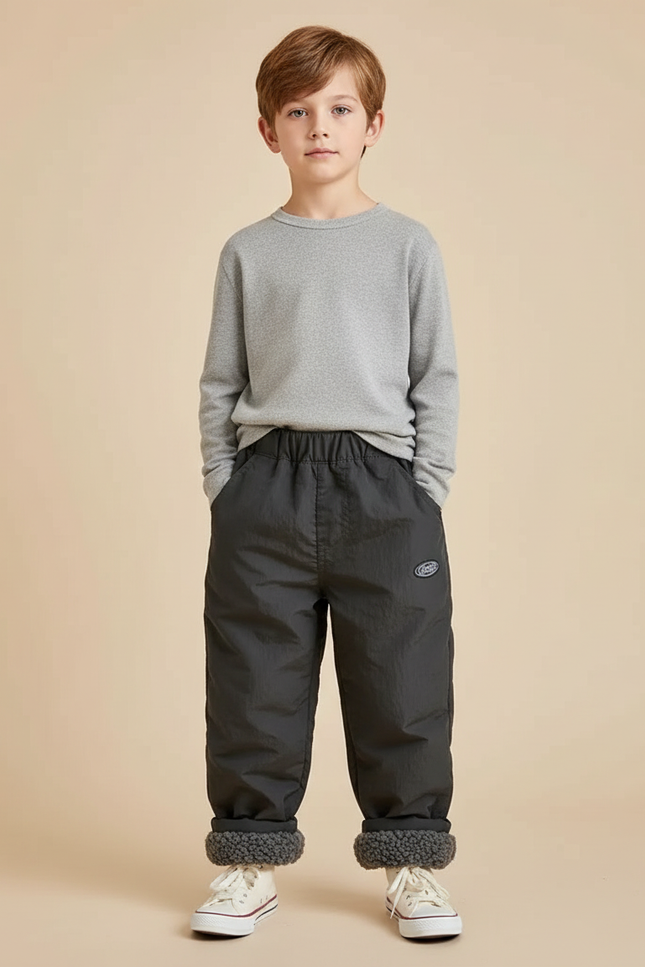 Pantalon Gris Ample Décontracté Doublé Chaud Enfant - Polyester