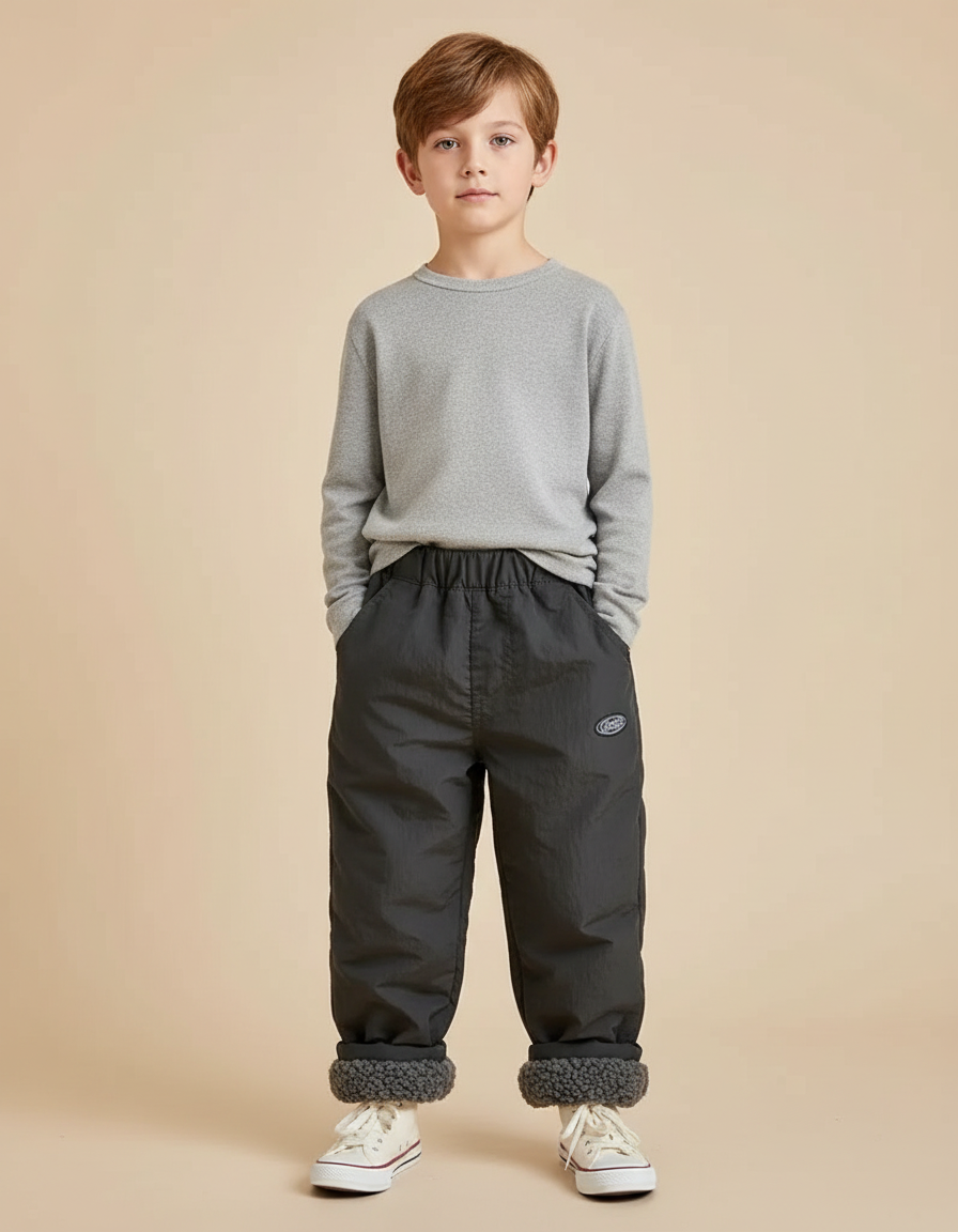 Pantalon Gris Ample Décontracté Doublé Chaud Enfant - Polyester
