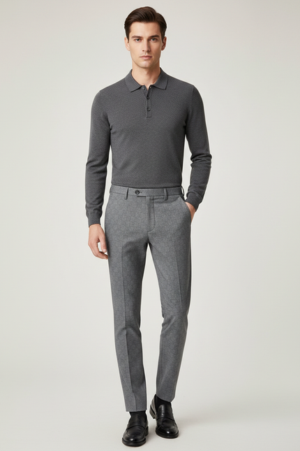 Pantalon Gris Slim Habillé Business Motif Discret - Laine
