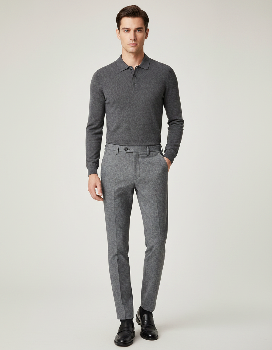 Pantalon Gris Slim Habillé Business Motif Discret - Laine