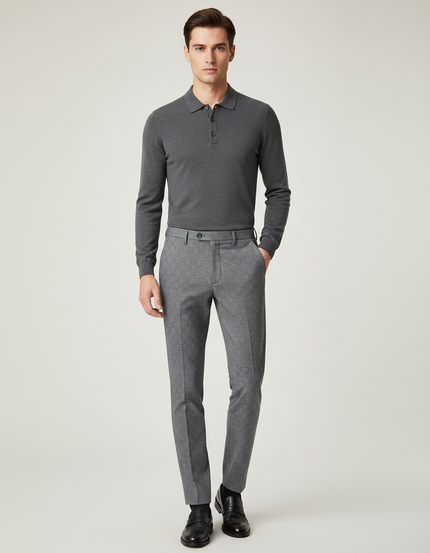 Pantalon Gris Slim Habillé Business Motif Discret - Laine