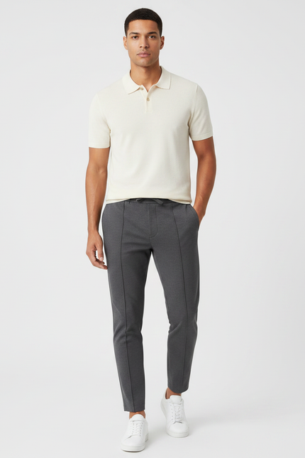 Pantalon Gris Slim Confortable Cordon Décontracté - Maille