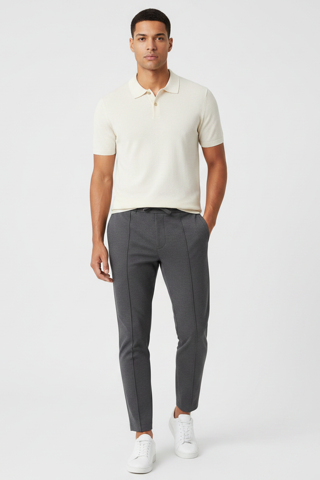 Pantalon Gris Slim Confortable Cordon Décontracté - Maille