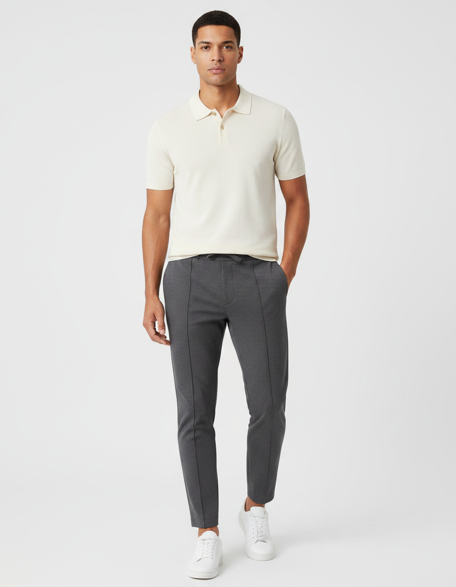 Pantalon Gris Slim Confortable Cordon Décontracté - Maille