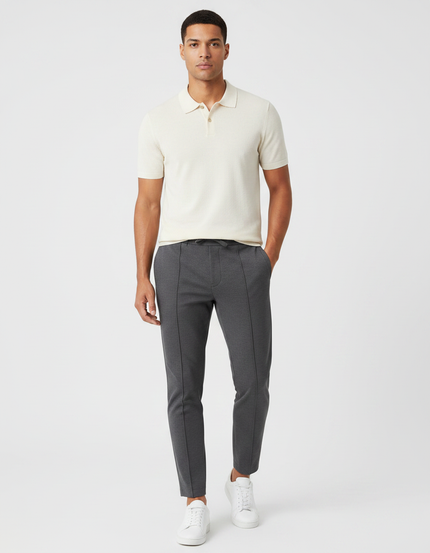 Pantalon Gris Slim Confortable Cordon Décontracté - Maille
