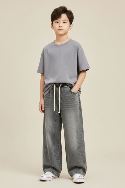 Pantalon Gris Ample Décontracté Large Garçon - Jean