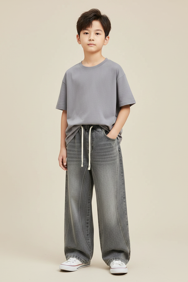 Pantalon Gris Ample Décontracté Large Garçon - Jean