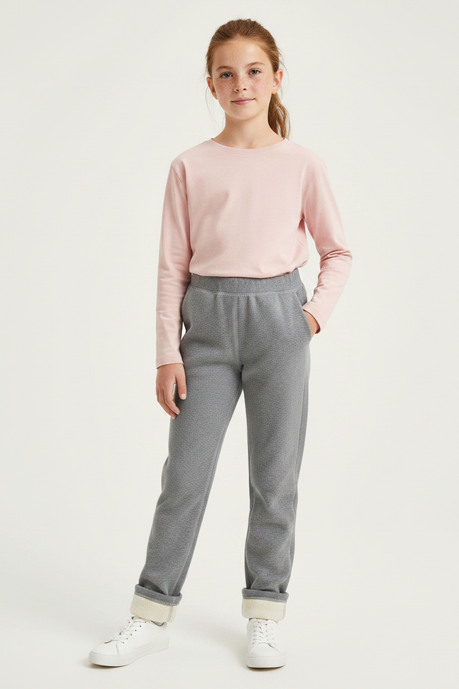 Pantalon Gris Molletonné Motif Géométrique Fille