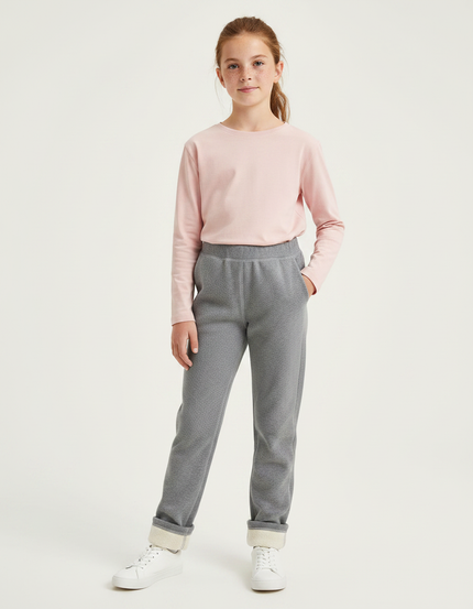 Pantalon Gris Molletonné Motif Géométrique Fille