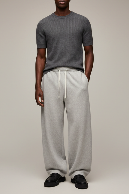Pantalon Gris Décontracté Lâche Cordon Molletonné Homme