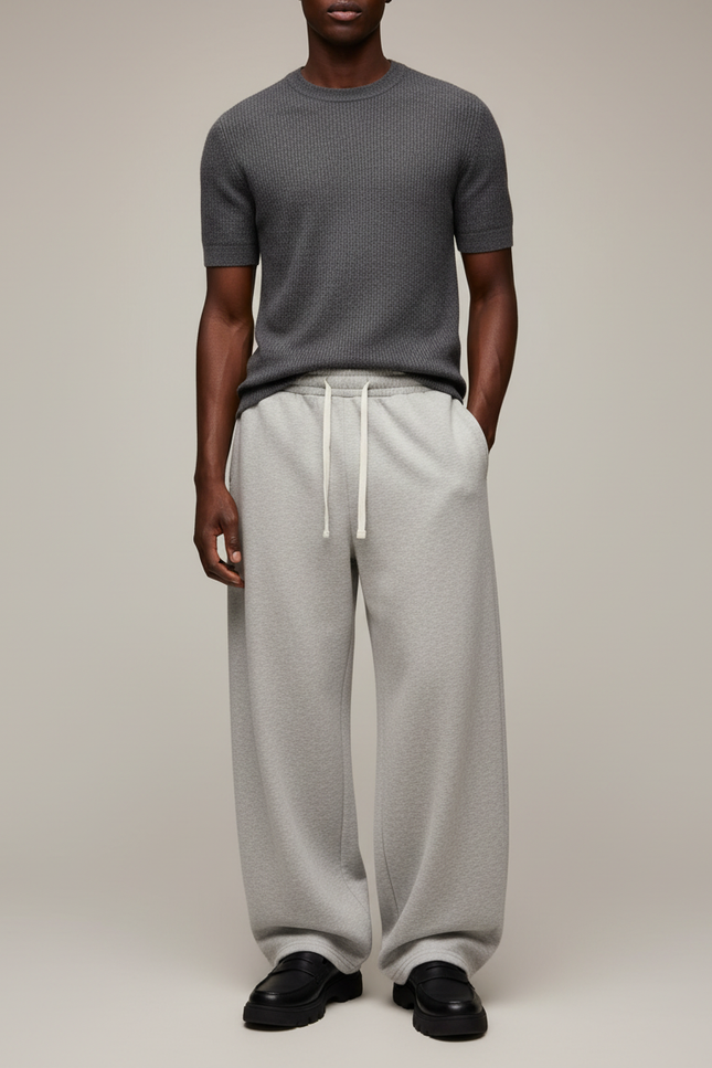 Pantalon Gris Décontracté Lâche Cordon Molletonné Homme