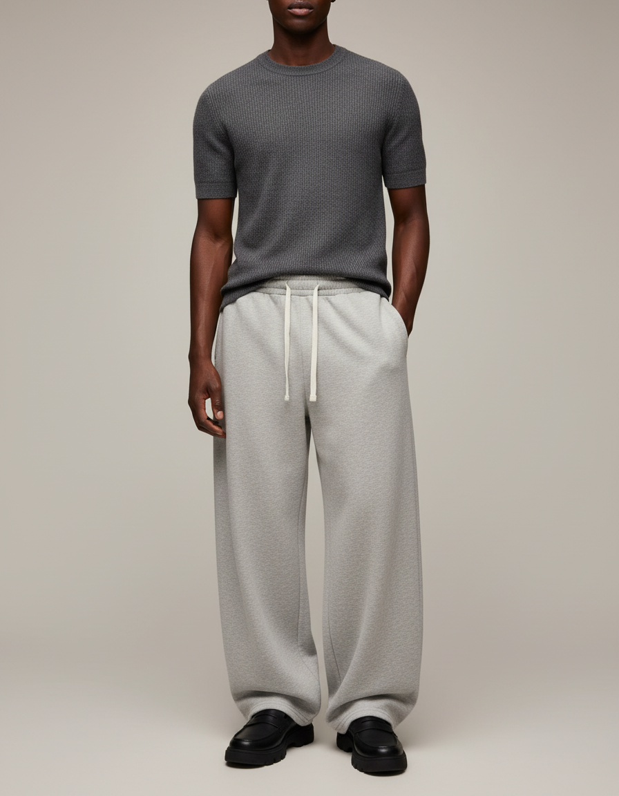 Pantalon Gris Décontracté Lâche Cordon Molletonné Homme