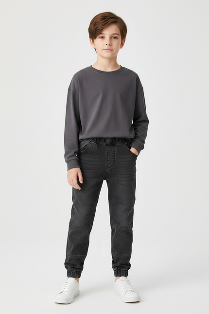 Pantalon Gris Enfant Jogger Denim Décontracté - Jean