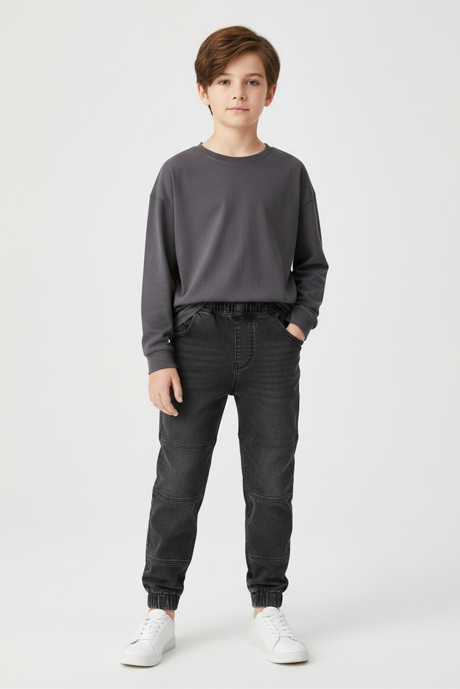Pantalon Gris Enfant Jogger Denim Décontracté - Jean