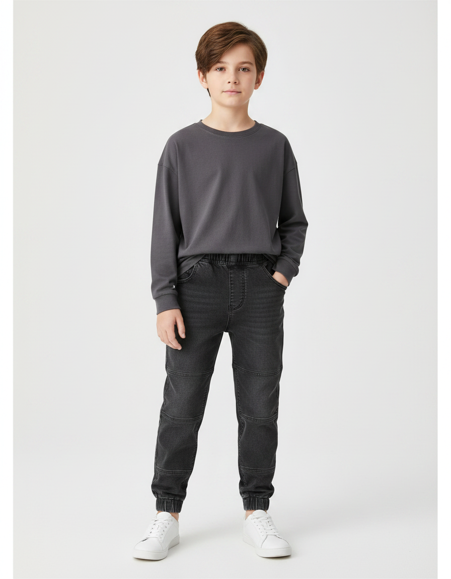 Pantalon Gris Enfant Jogger Denim Décontracté - Jean
