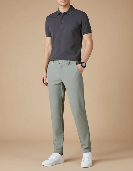 Pantalon Gris Slim Droit Élastique Respirant Décontracté - Vert Polyester