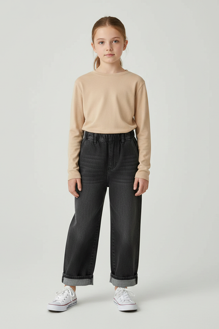 Pantalon Gris Large Décontracté Enfant Coton - Jean