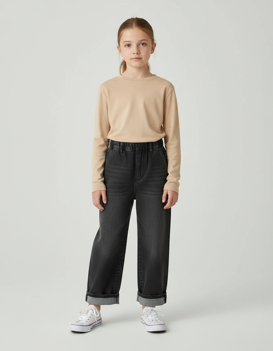 Pantalon Gris Large Décontracté Enfant Coton - Jean