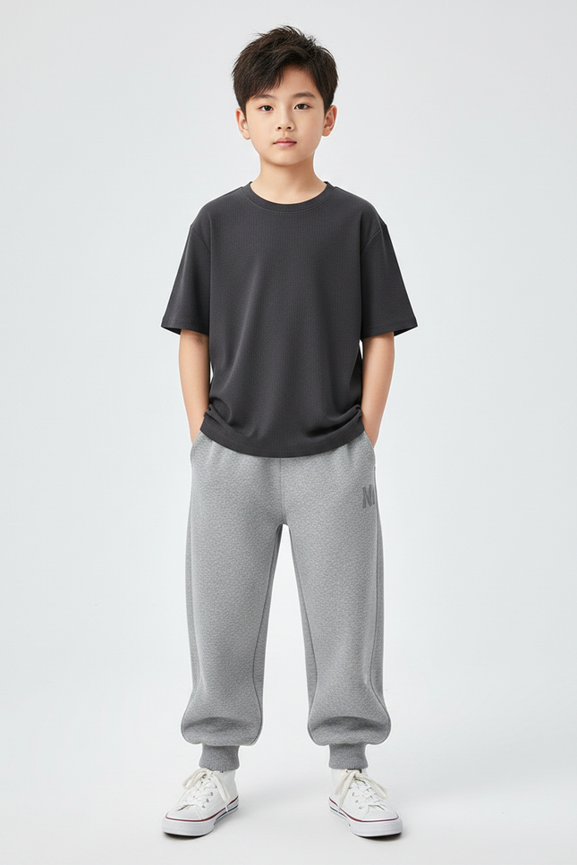 Pantalon Gris En Molleton Confortable Ample Enfant