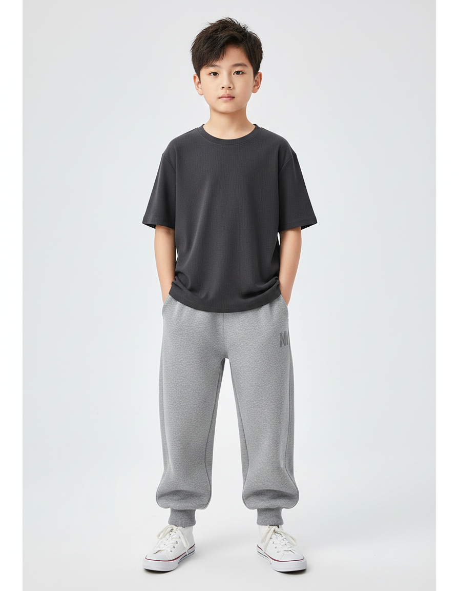 Pantalon Gris En Molleton Confortable Ample Enfant