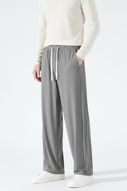 Pantalon Gris Ample Droit Sport Cordon Homme - Polyester
