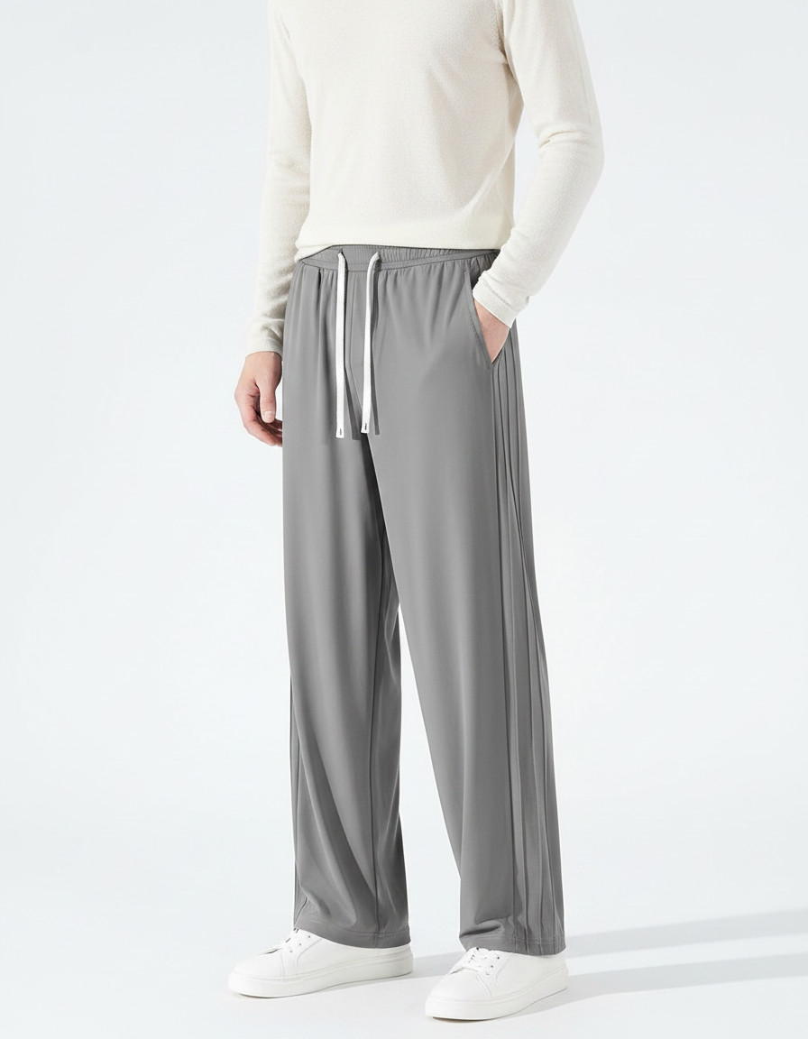 Pantalon Gris Ample Droit Sport Cordon Homme - Polyester