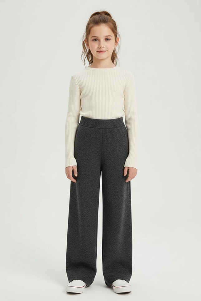 Pantalon Gris Ample Laine Chaud Fille