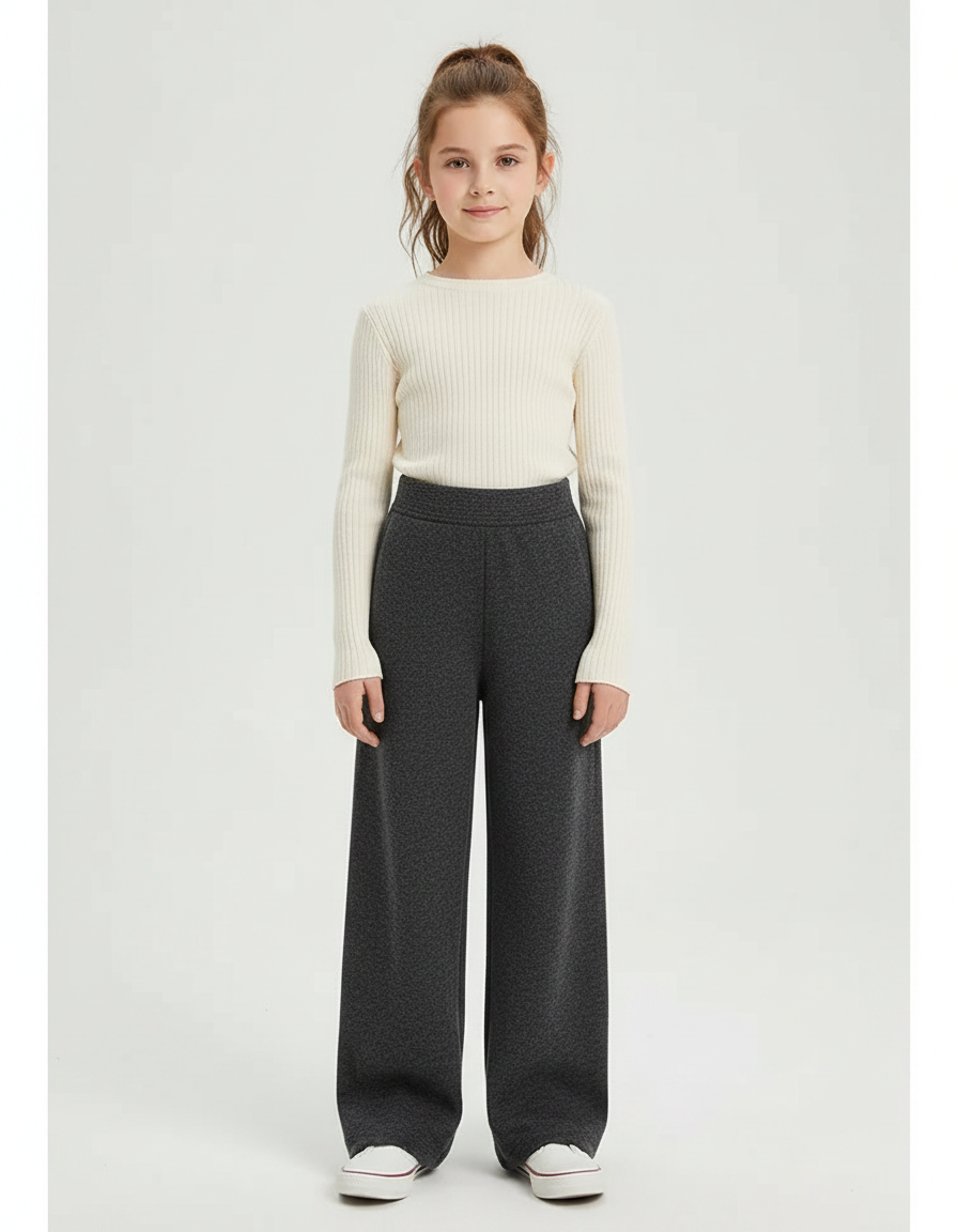 Pantalon Gris Ample Laine Chaud Fille