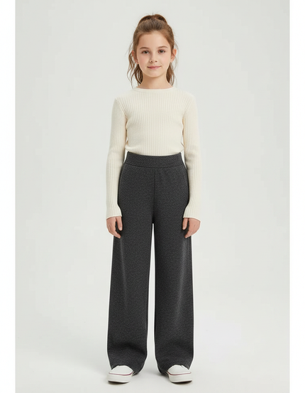 Pantalon Gris Ample Laine Chaud Fille