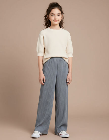 Pantalon Gris Plissé Fluide Décontracté Fille - Maille