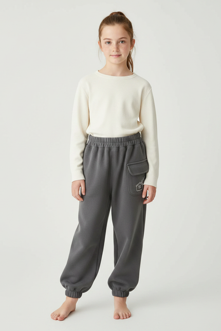 Pantalon Gris Molletonné Ample Confortable Enfant Maison