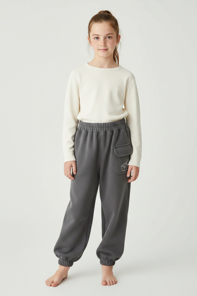 Pantalon Gris Molletonné Ample Confortable Enfant Maison