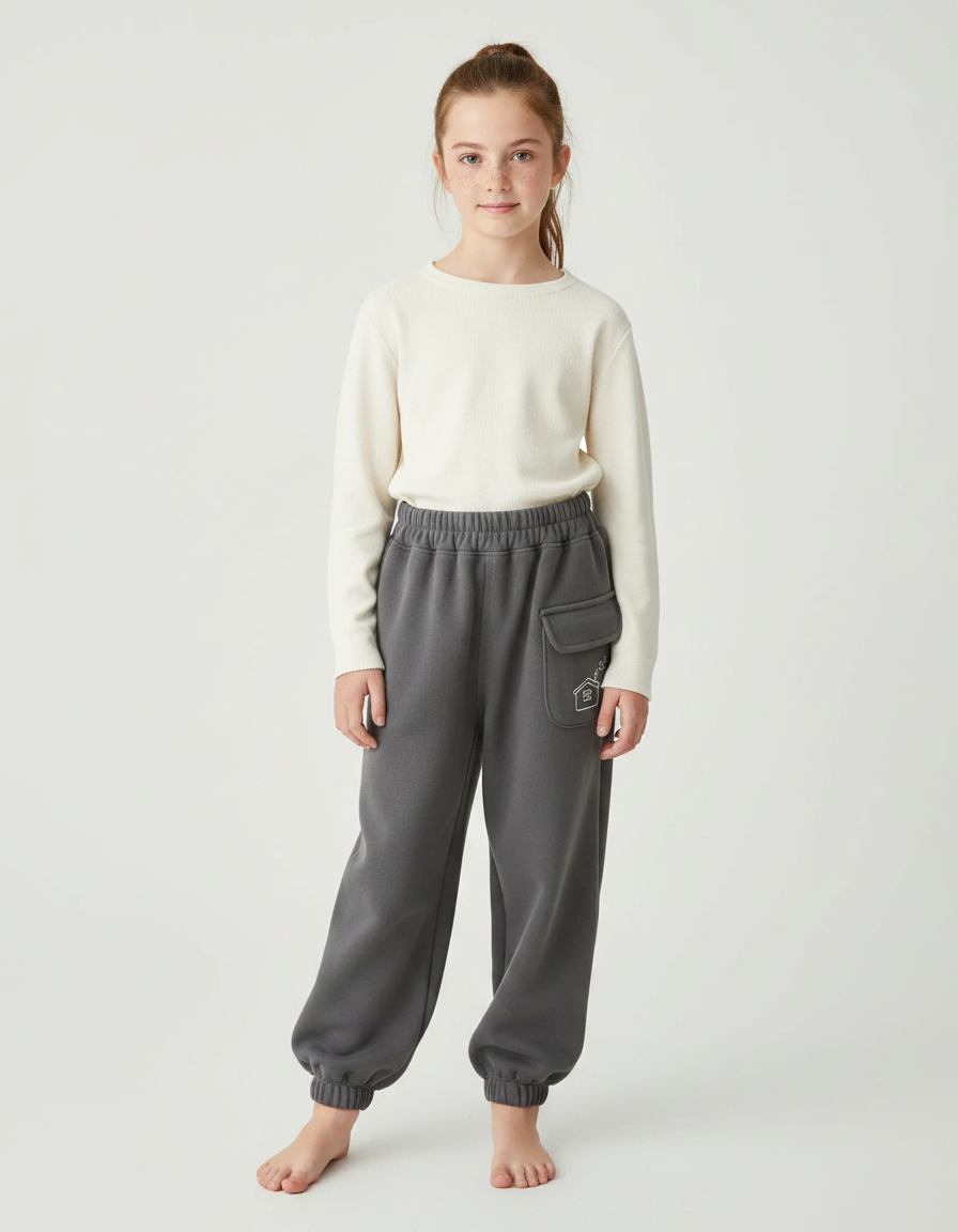 Pantalon Gris Molletonné Ample Confortable Enfant Maison