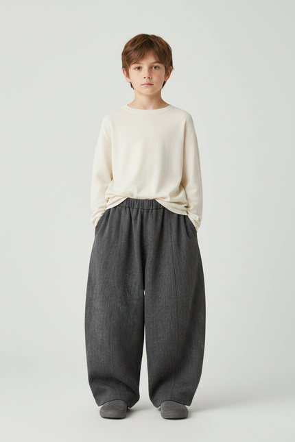 Pantalon Gris Ample Décontracté Droit Enfant - Tweed