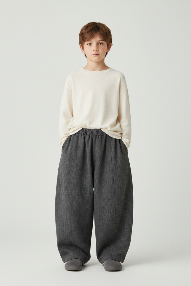 Pantalon Gris Ample Décontracté Droit Enfant - Tweed