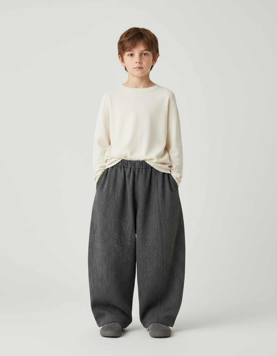 Pantalon Gris Ample Décontracté Droit Enfant - Tweed