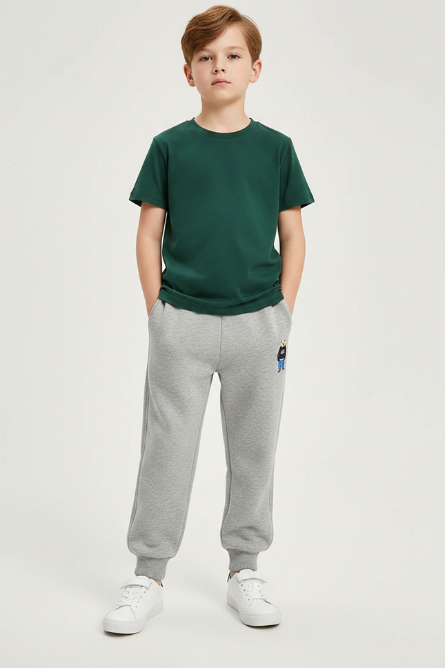 Pantalon Gris Molletonné Enfant Décontracté Brodé