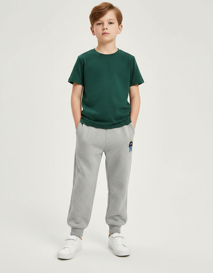 Pantalon Gris Molletonné Enfant Décontracté Brodé