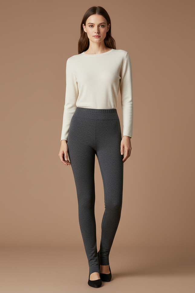 Pantalon Gris Moulant Chaud Hiver Femme - Maille