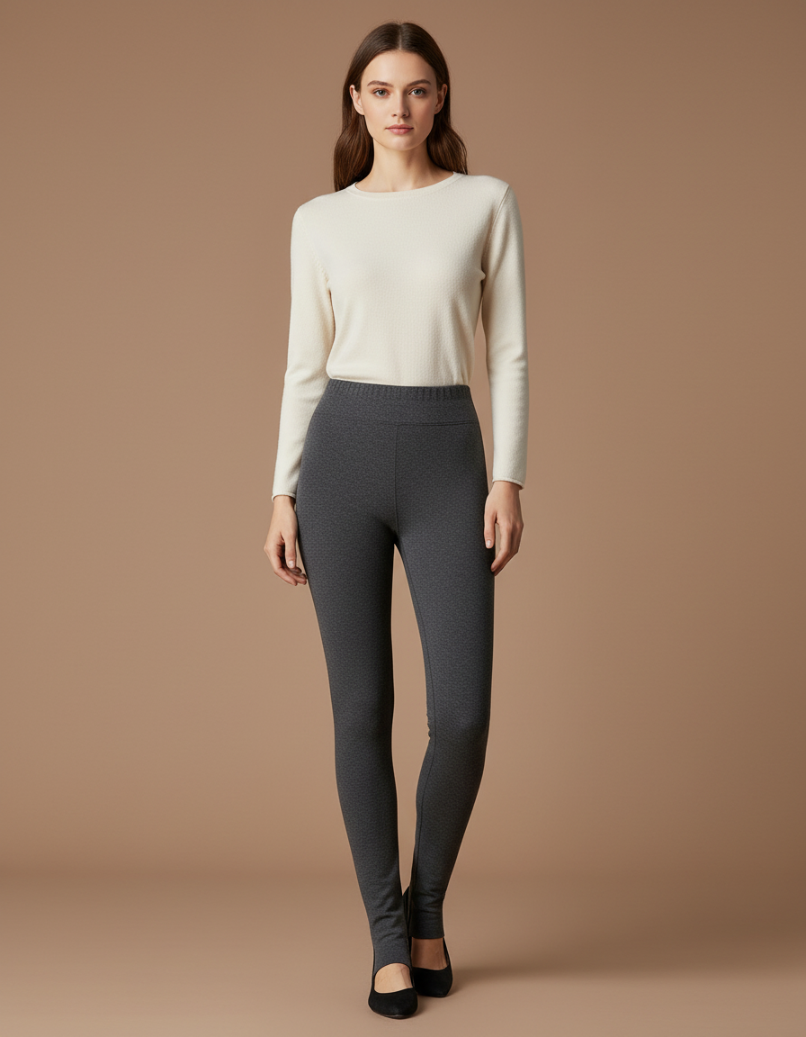 Pantalon Gris Moulant Chaud Hiver Femme - Maille