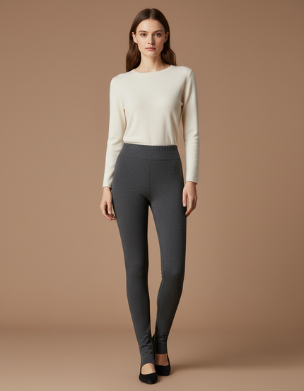 Pantalon Gris Moulant Chaud Hiver Femme - Maille