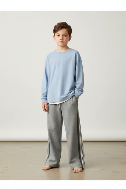 Pantalon Gris Ample Sportif Rayures Garçon - Molleton