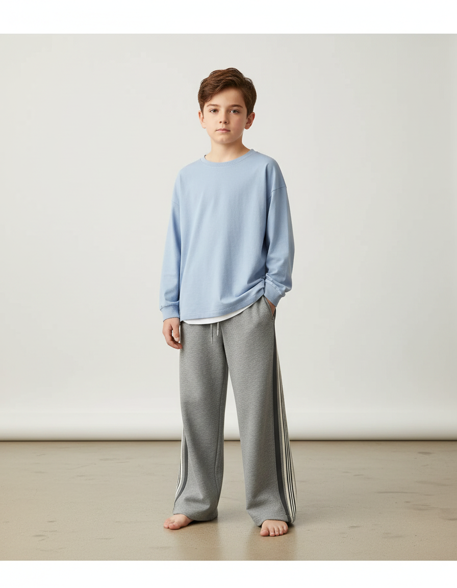 Pantalon Gris Ample Sportif Rayures Garçon - Molleton