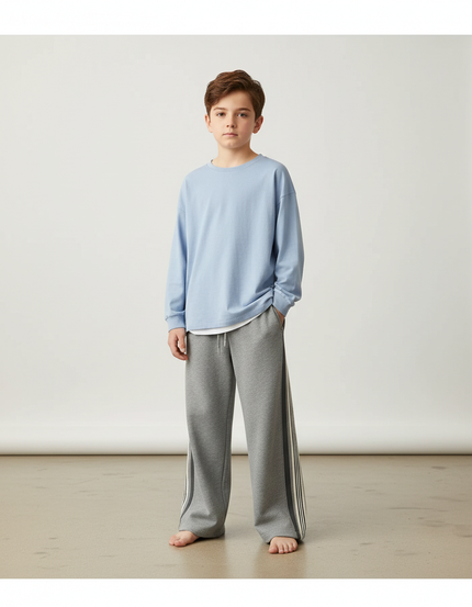 Pantalon Gris Ample Sportif Rayures Garçon - Molleton