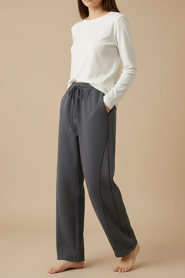 Pantalon Gris Molleton Polaire Ample Taille Haute