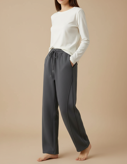 Pantalon Gris Molleton Polaire Ample Taille Haute